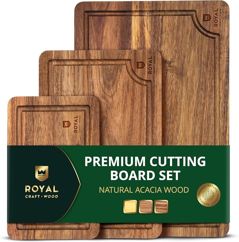 ROYAL CRAFT WOOD Premium Acacia Wood Cutting Board Set (3-Pack) with J