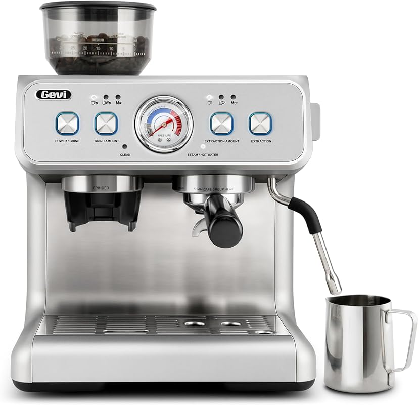 Gevi Dual Boiler Espresso Machine, Built-in Grinder, 58mm Portafilter,