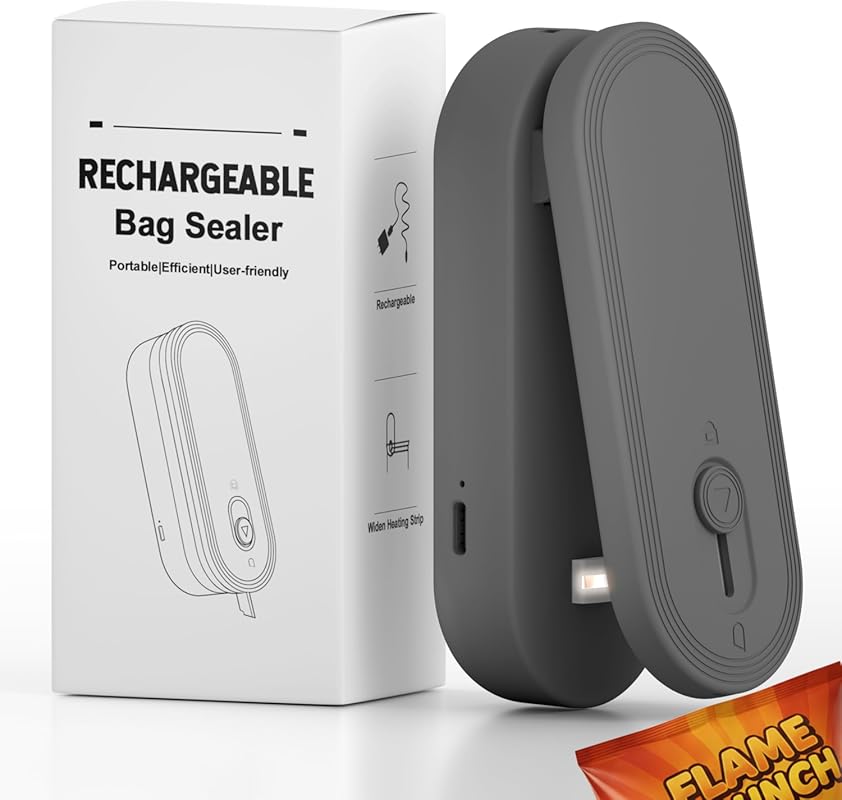 Upgraded Rechargeable Mini Bag Sealer with Cutter, Magnet, Portable He