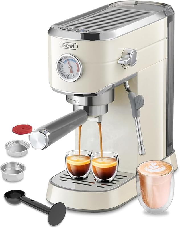 Gevi Commercial Espresso Machine with Milk Frother, Stainless Steel, C