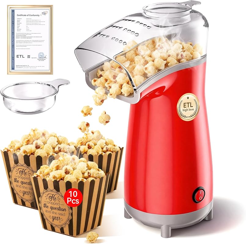 5.0Health Upgrade Air Popcorn Maker with Butter Melter, Oil-Free, Quic