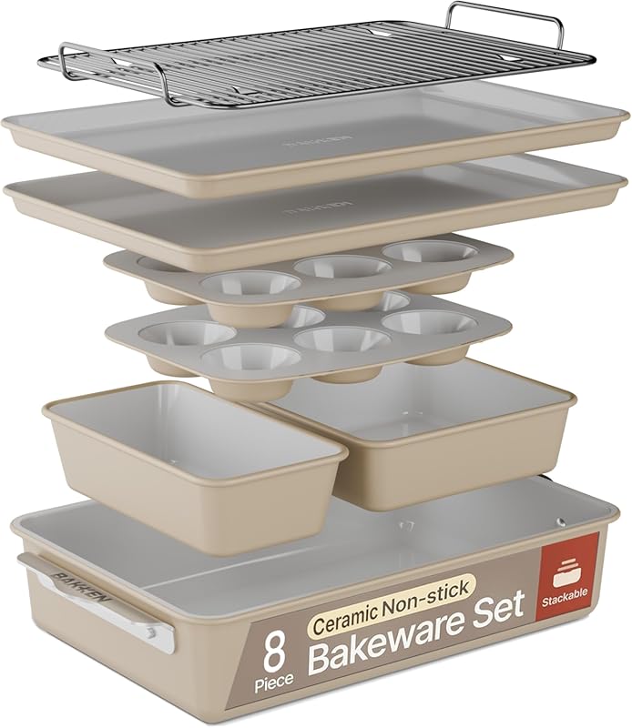 Bakken 8-Piece Cream Ceramic Bakeware Set