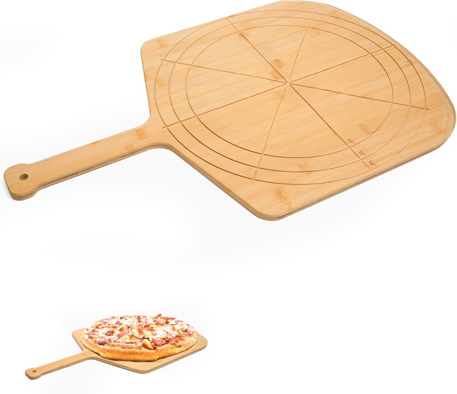 Loftern 14-Inch Wooden Pizza Peel Board – Multi-Purpose Bamboo Cutting
