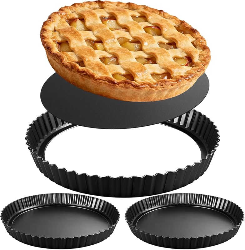 2 Pack 9-Inch Non-Stick Carbon Steel Tart Pans with Removable Bottom a