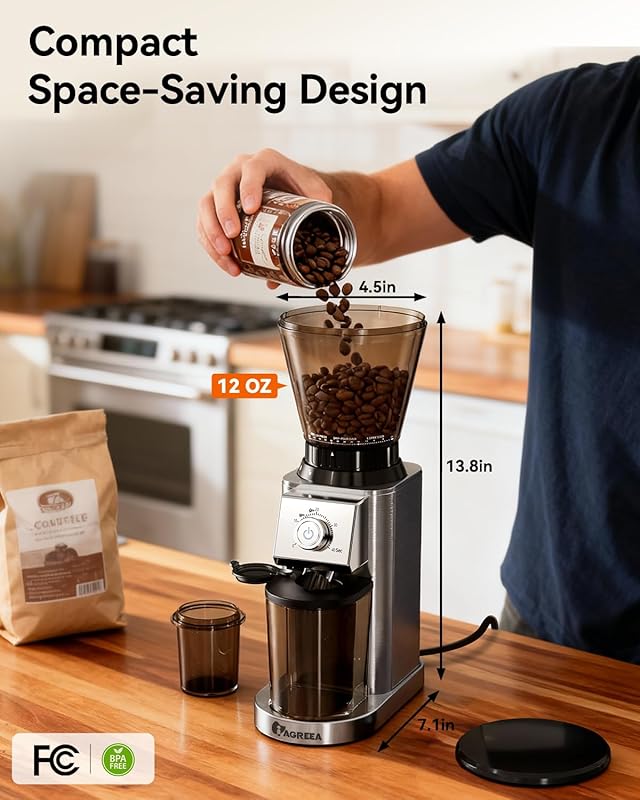 IAGREEA Burr Coffee Grinder with 48 Precise Settings, Anti-static, Det