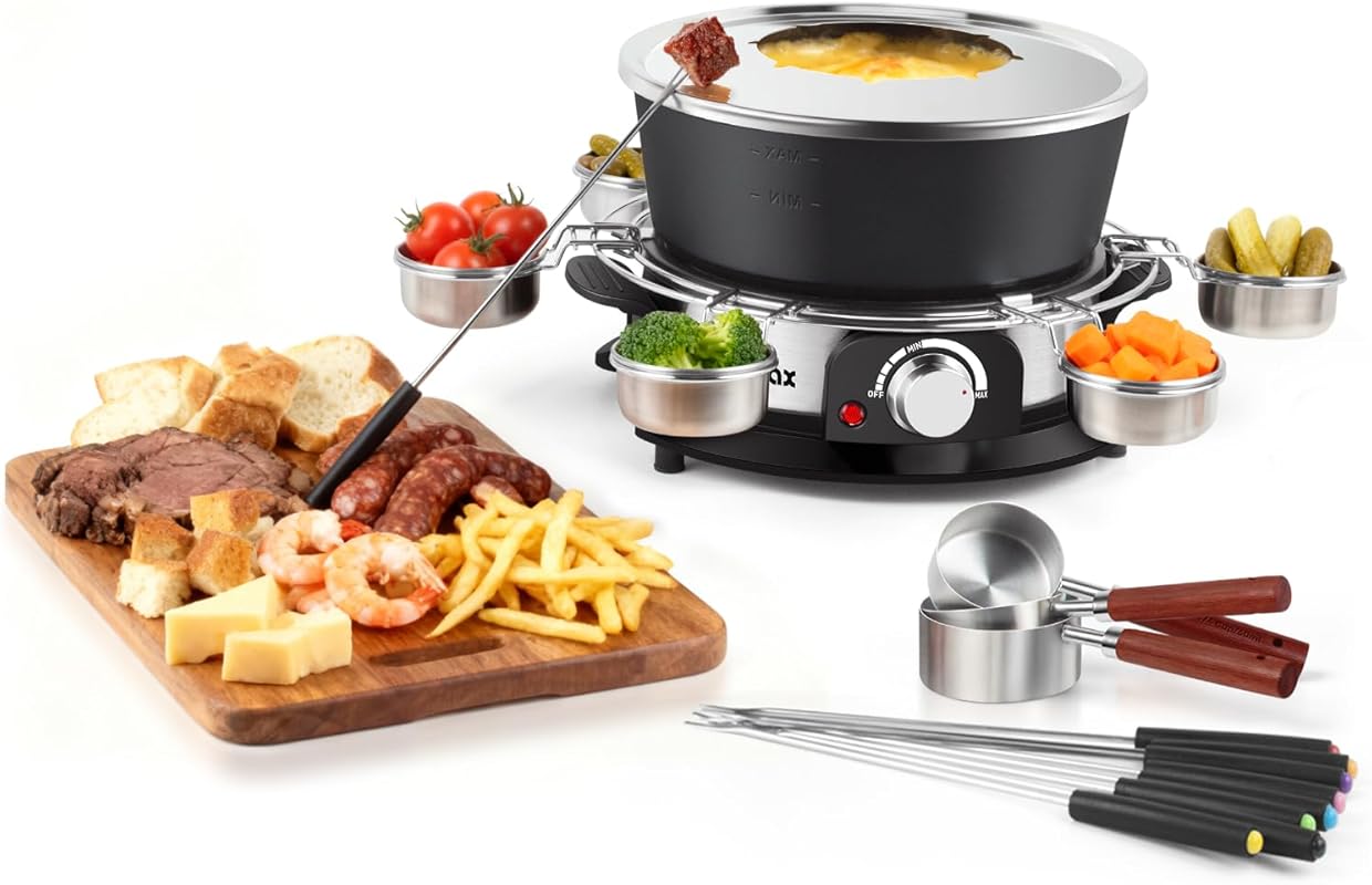 Cusimax 1300W Electric Fondue Set with Non-stick 2L Pot, 8 Forks for C