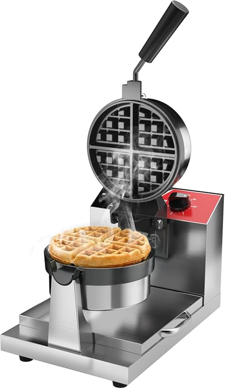 CROSSON Commercial Belgian Waffle Maker, 1300W 180° Rotating Round Non