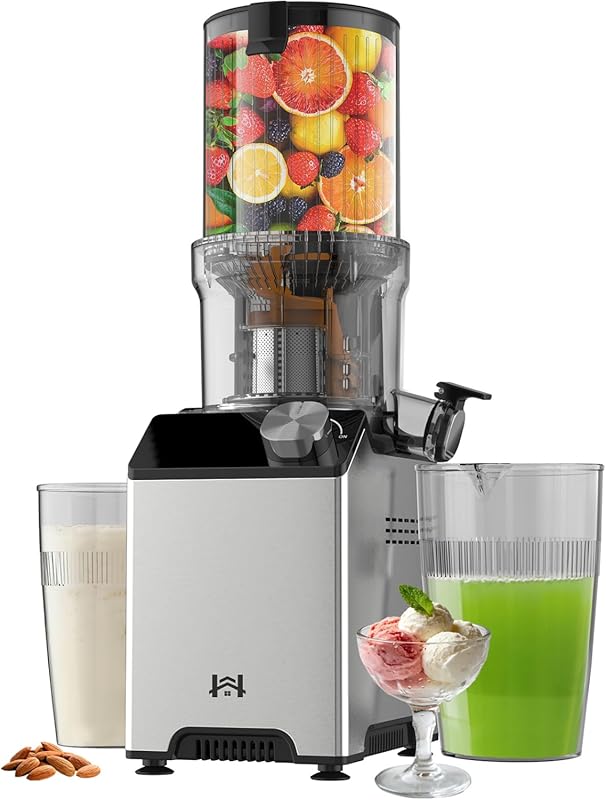 Stainless Steel Cold Press Slow Masticating Juicer, Wide Feed Chute, E