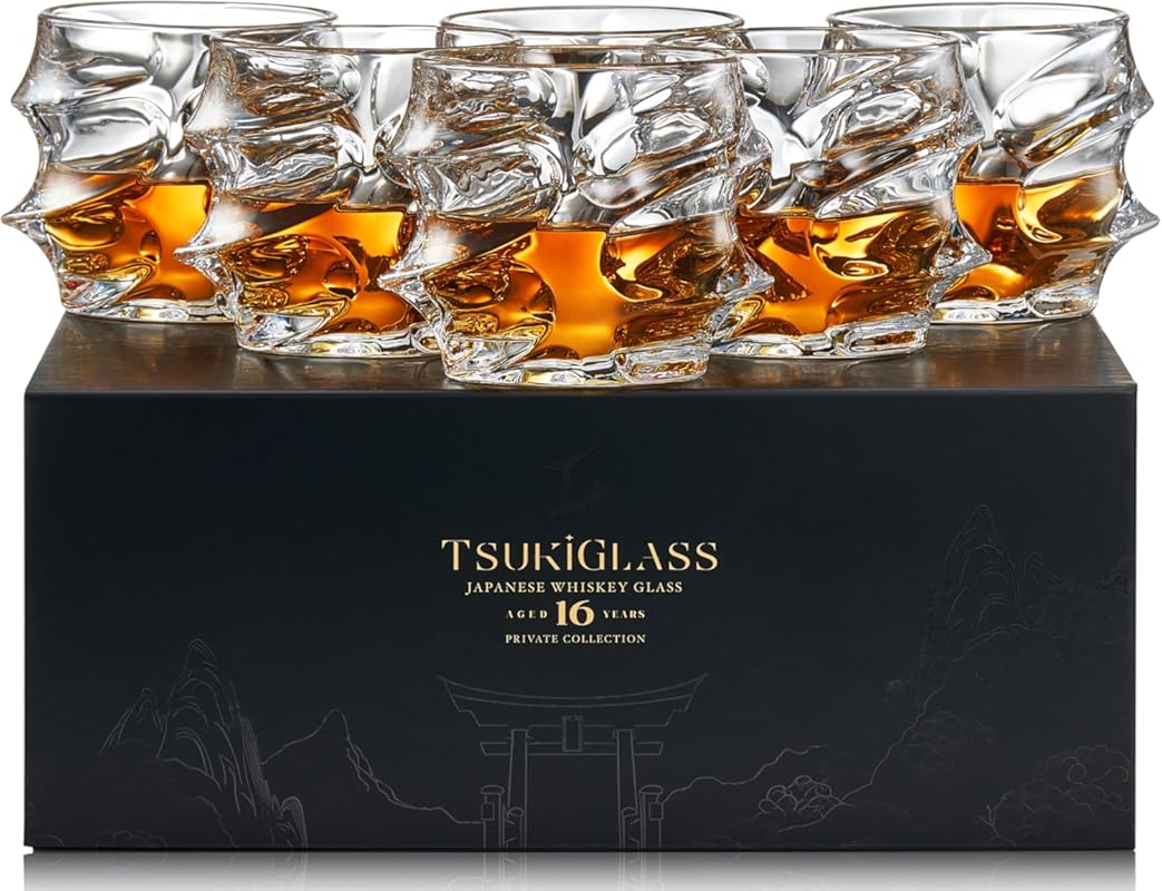 Storm Crystal Whiskey Glasses Set of 6, 10oz Lead-Free Tumblers for Bo