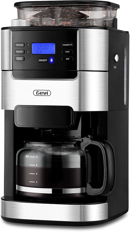 Gevi 10-Cup Drip Coffee Maker, Built-in Burr Grinder, Programmable wit