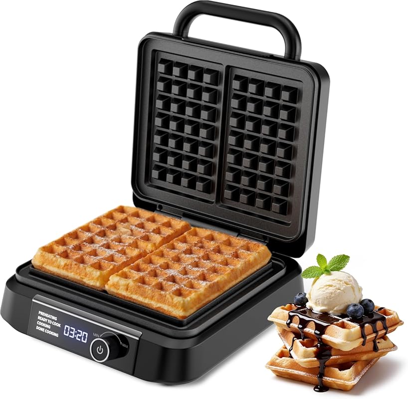 1400W Belgian Waffle Maker, Dual Rectangular Thick Waffles, 7-Level Br
