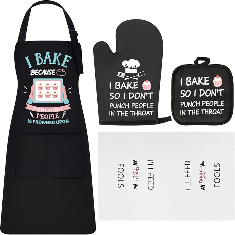 Funny Baking Apron Set for Women: Includes Apron, Oven Mitts, Pot Hold