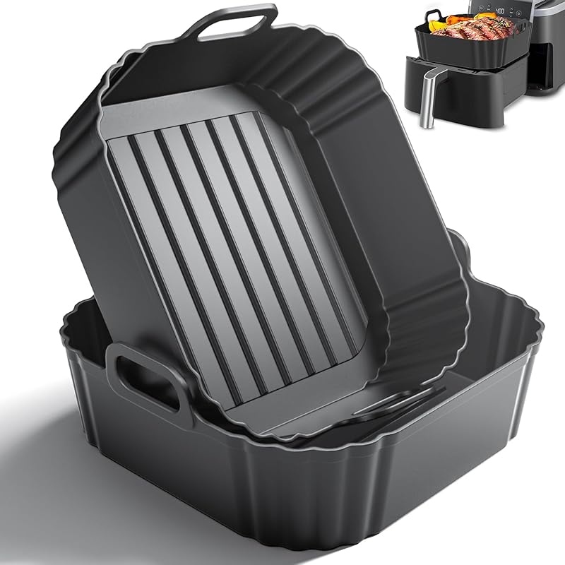 2-Pack 8.5-Inch Square Reusable Silicone Air Fryer Liners for Ninja, C