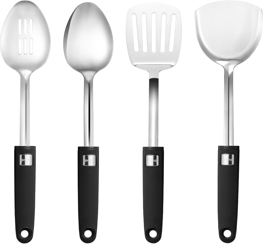 4-Piece 18/10 Stainless Steel Wok Utensils Set: Turners, Spatula & Spo