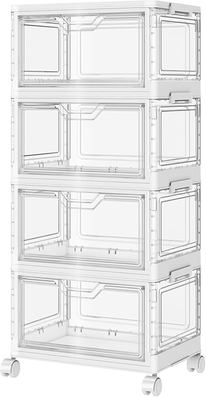 SNSLXH 4-Tier Stackable Clear Storage Bins with Lids, Wheels & Magneti