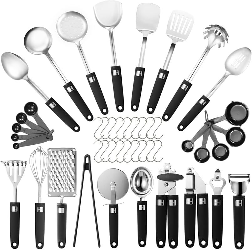 Comprehensive 46-Piece 18/10 Stainless Steel Cooking Utensils Set with