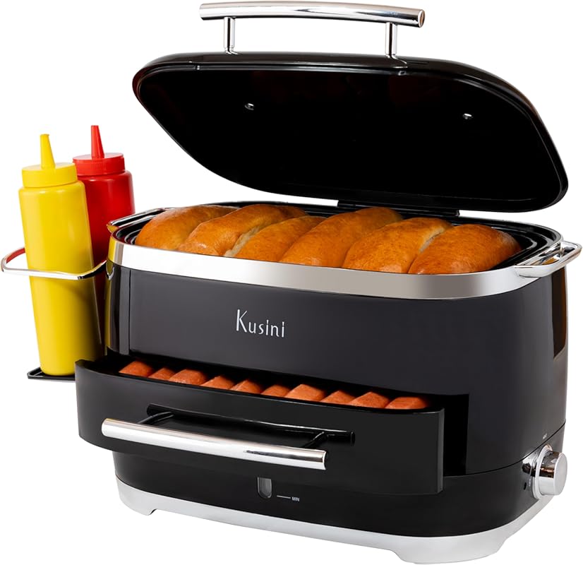 Kusini Electric Hot Dog Steamer Machine with Bun Warmer, 24 Dogs and 1