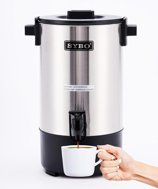 SYBO Commercial 45-Cup (6L) Electric Coffee Urn, Stainless Steel Hot B