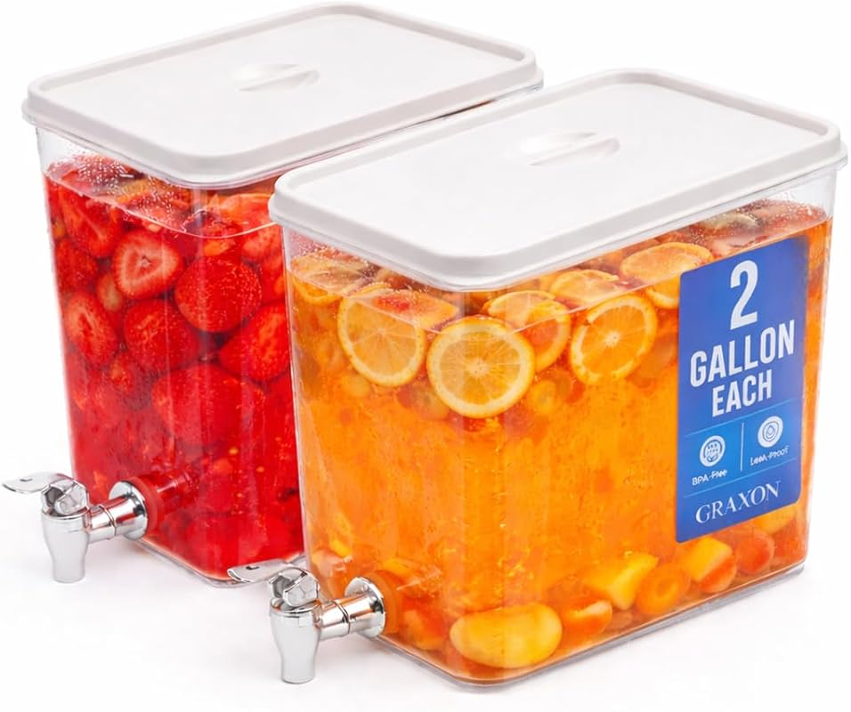 (2 Pack) 2 Gallon Stackable Refrigerator Drink Dispenser, Leak-Proof P