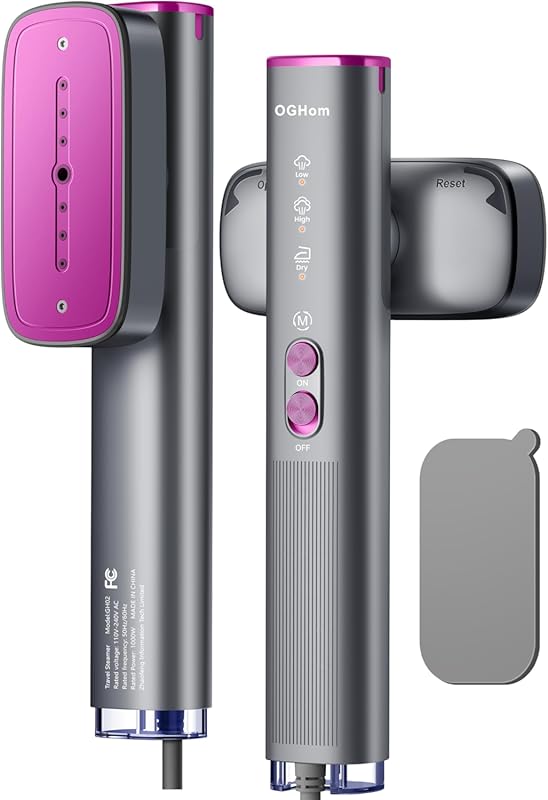 OGHom Dual Voltage Travel Steamer for Clothes, 2-in-1 Iron, 1000W Powe