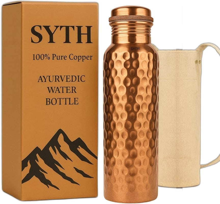 SYTH 100% Pure Copper Water Bottle, 34 OZ, Handcrafted, Lab-Tested Lea