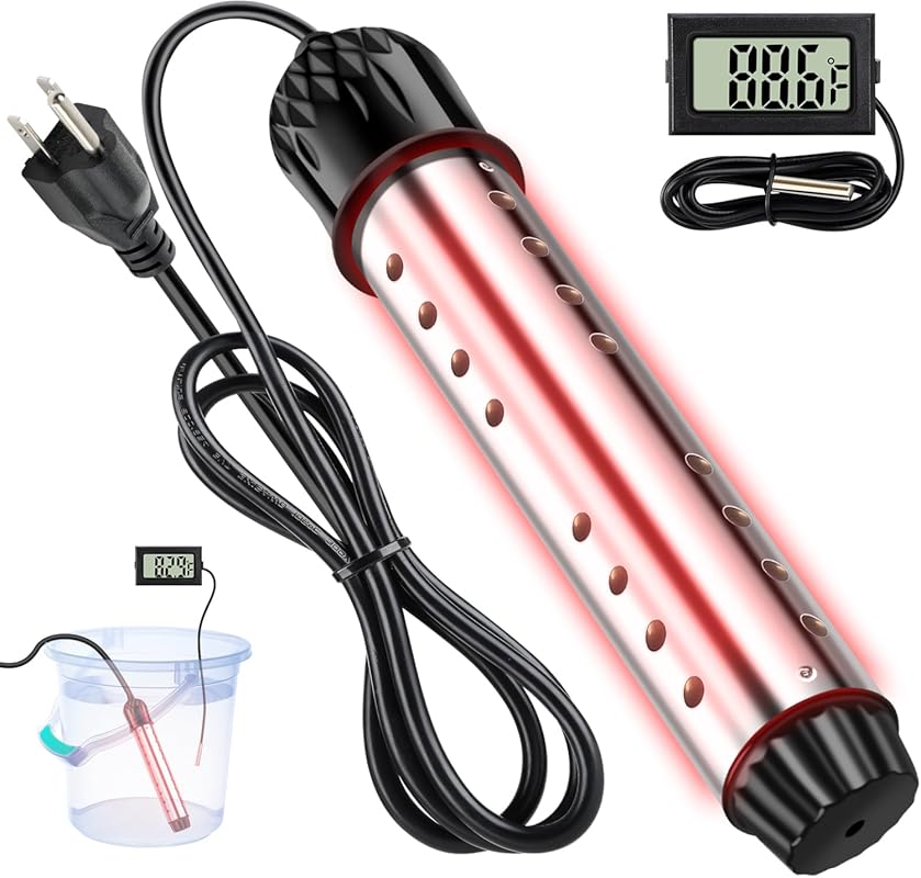 1500W Portable Immersion Water Heater with Digital Thermometer & Auto 