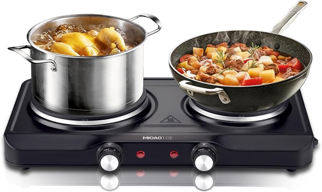 1800W Portable Double Burner Electric Hot Plate with Cast Iron Heating