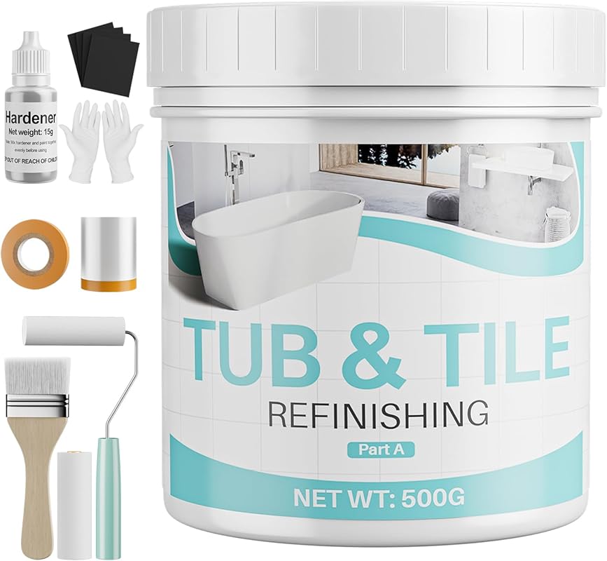 Semi-Gloss White Tub & Tile Refinishing Kit (17oz) for Bathtub, Sink, 