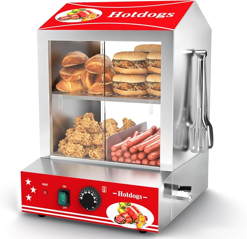 Commercial 2-Tier Hot Dog Steamer, 175 Dogs & 40 Buns, Stainless Steel
