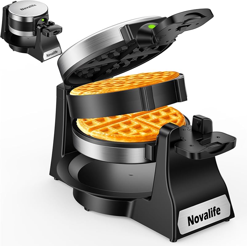 1400W Double Flip Belgian Waffle Maker, Rotating Nonstick Plates & Rem