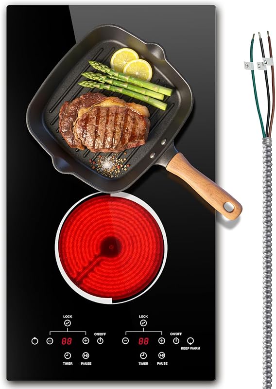 12 Inch Electric Cooktop, 2 Burner Built-in Ceramic Stove with Touch C