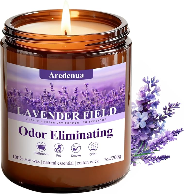 Lavender Odor Eliminating Candle: 7oz Hand Poured Soy for Pet, Bathroo
