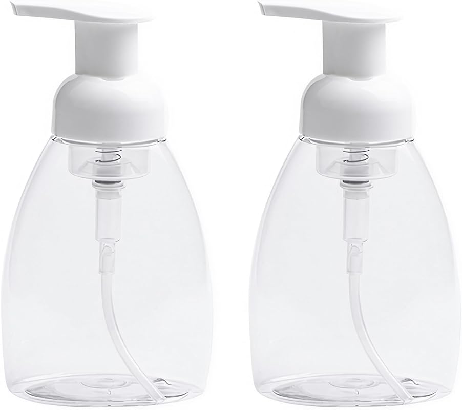 2-Pack 8oz Clear Foaming Soap Dispenser Bottles, Refillable Plastic Pu