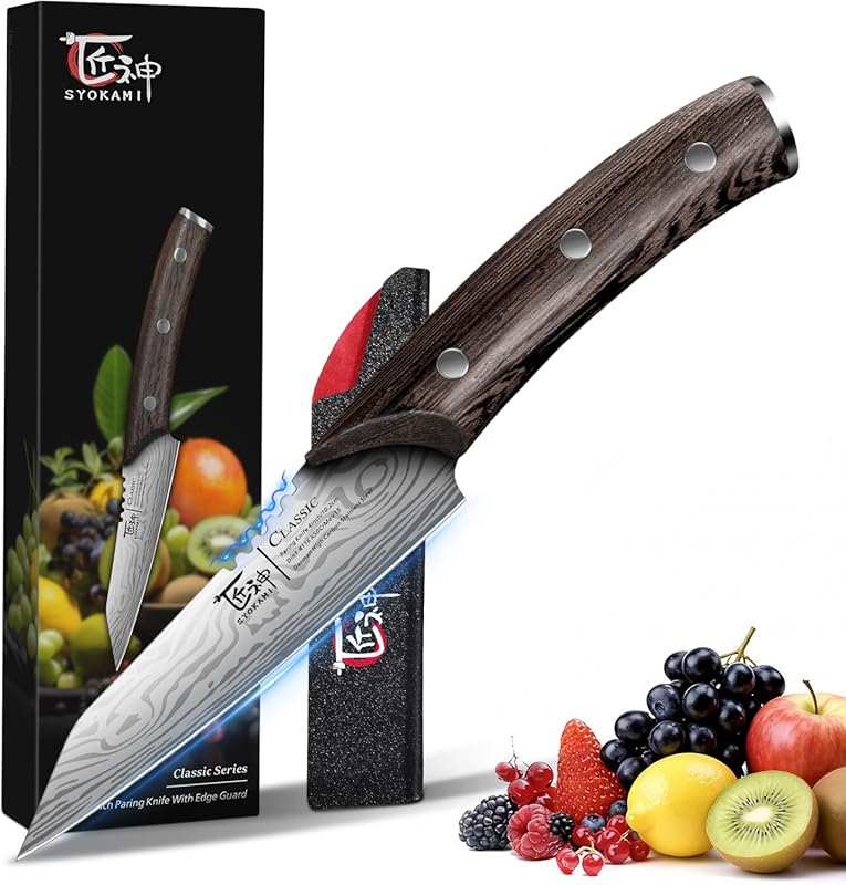 4" Paring Knife - Japanese High Carbon Stainless Steel, Damascus Patte