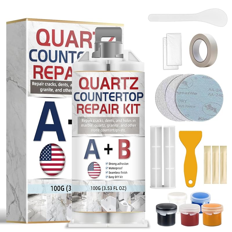 Premium Countertop Repair Kit for Quartz, Granite, Marble, Tile: Fix C