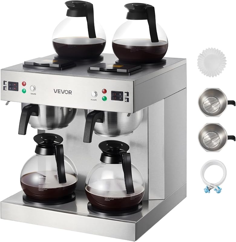 VEVOR Commercial 24-Cup Drip Coffee Maker with 4 Carafes & Warmers, Du