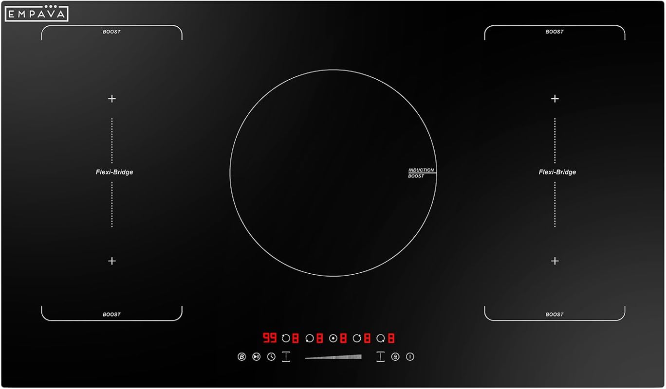 Empava 36 Inch Built-In Induction Cooktop, 5 Zones, Dual Bridge-Sync, 