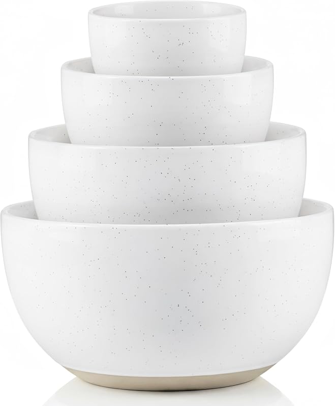 KooK Moonstone Ceramic Nesting Mixing Bowls Set of 4 for Prep, Serving