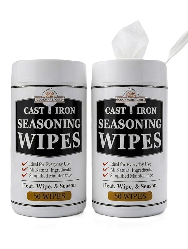 Cast Iron Seasoning Oil Wipes – 100 Wipes Made in USA – 2 Pack