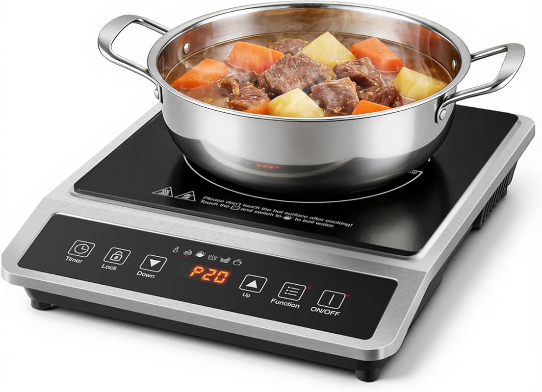 AMZCHEF Portable Commercial 1800W Induction Cooktop Burner with Large
