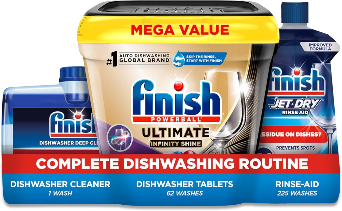 Finish Ultimate Deep Clean Bundle: Detergent Pods (62ct), Jet Dry Rins