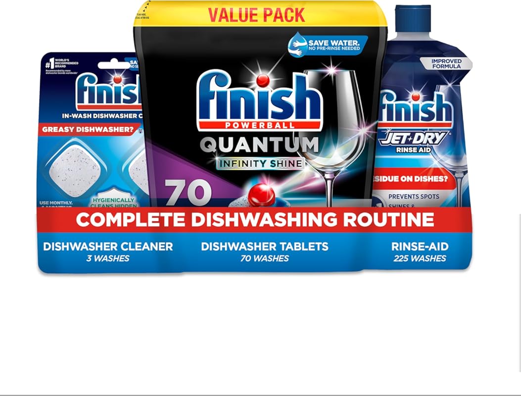 Finish Quantum Clean Bundle: Detergent Pods (70ct), Jet Dry Rinse Aid 