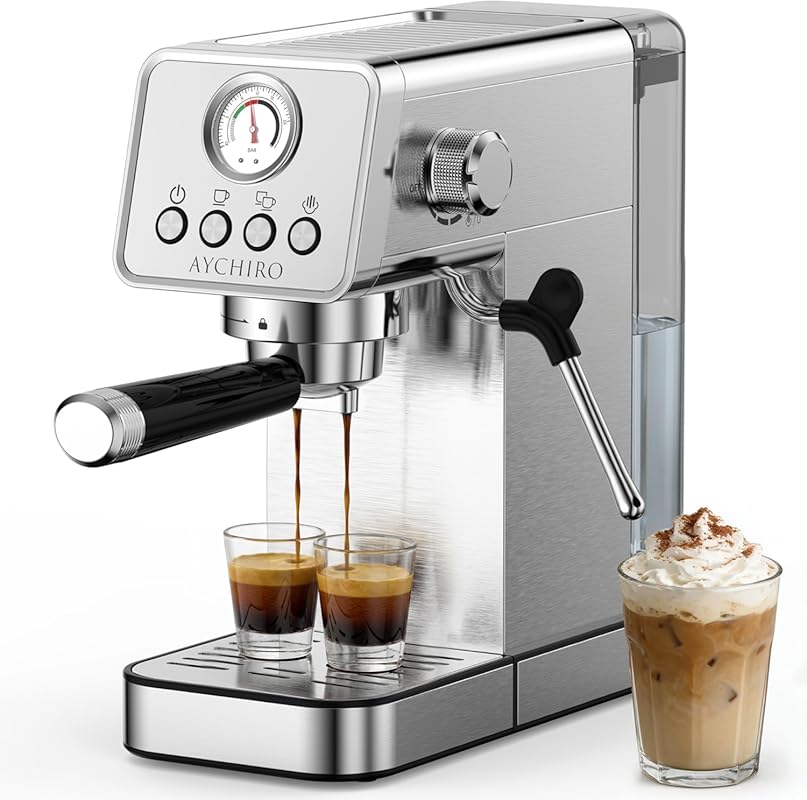Compact 20 Bar Espresso Machine with Milk Frother, Removable Tank & Cu