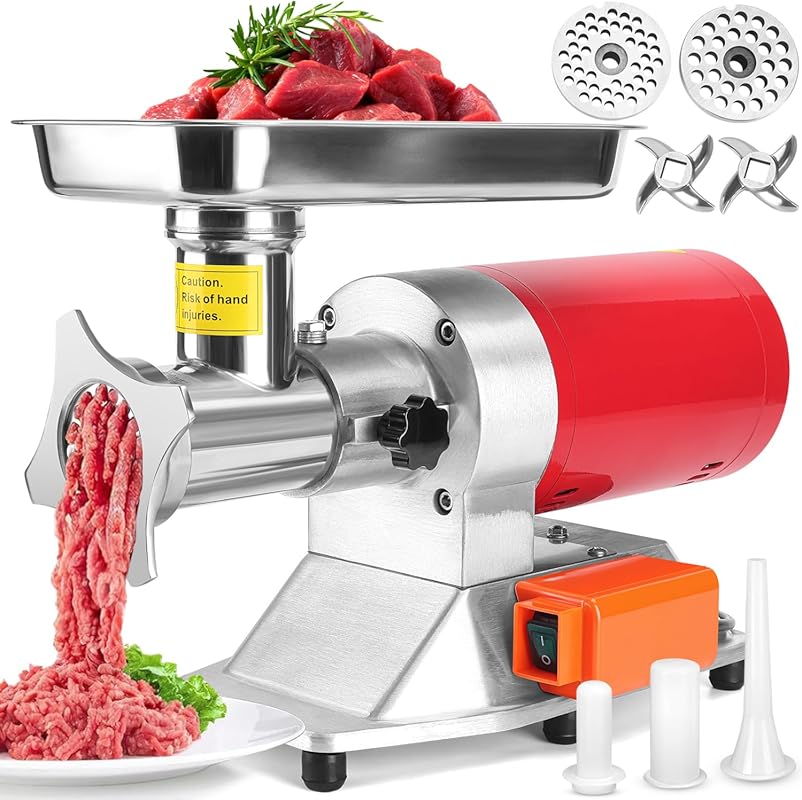 Electric Stainless Steel Meat Grinder, 1.5HP Heavy Duty Sausage Stuffe