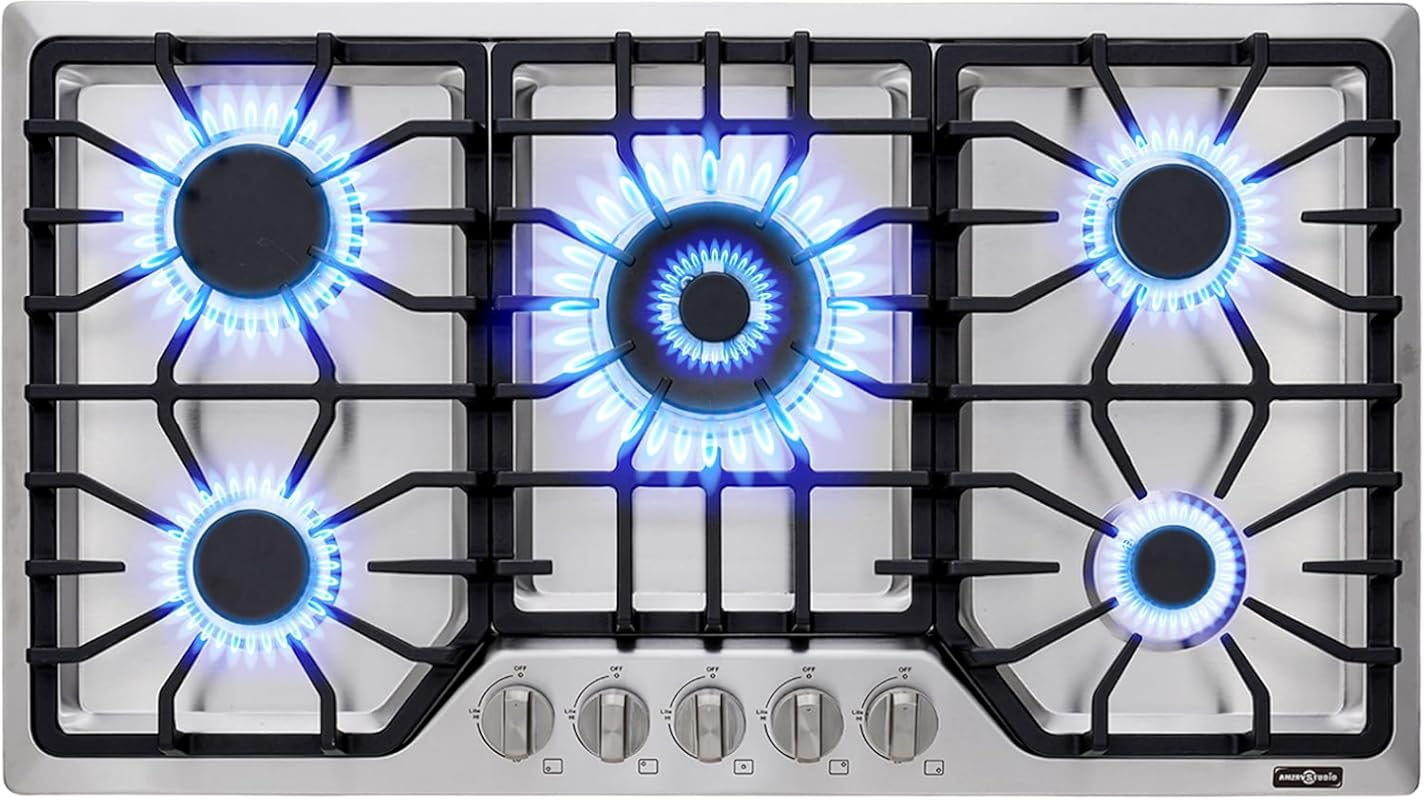 30 Inch Built-in Gas Cooktop, 5 SABAF Powerful Burners, 48300 BTU, Sta