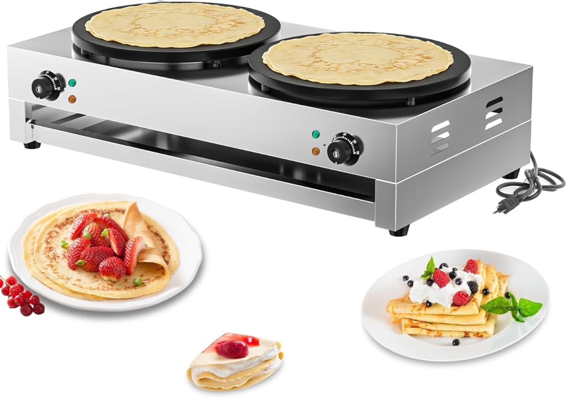 16-Inch Commercial Dual-Head Crepe Maker, Dual Zone Temp Control Nonst