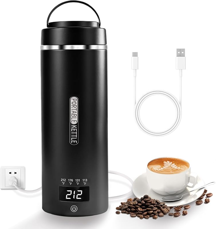 Portable Travel Electric Kettle, USB Keep Warm, 4 Temp Settings, 304 S