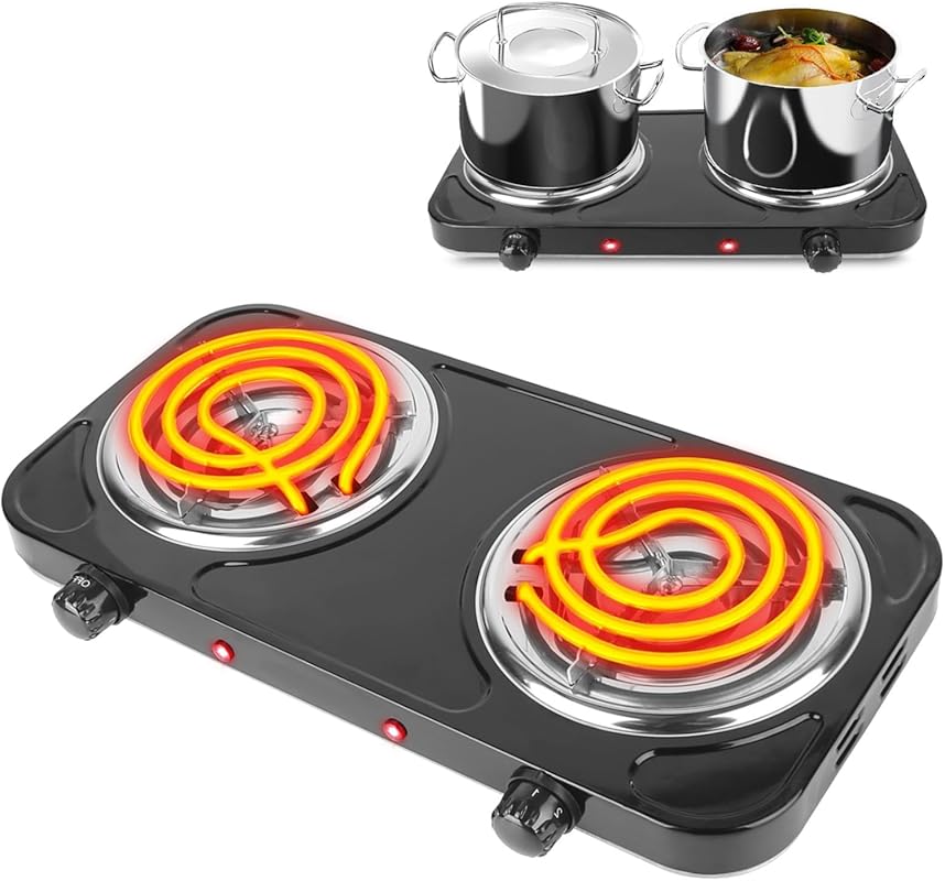 2000W Portable Electric Countertop Double Coil Burner Cast Iron Cookto