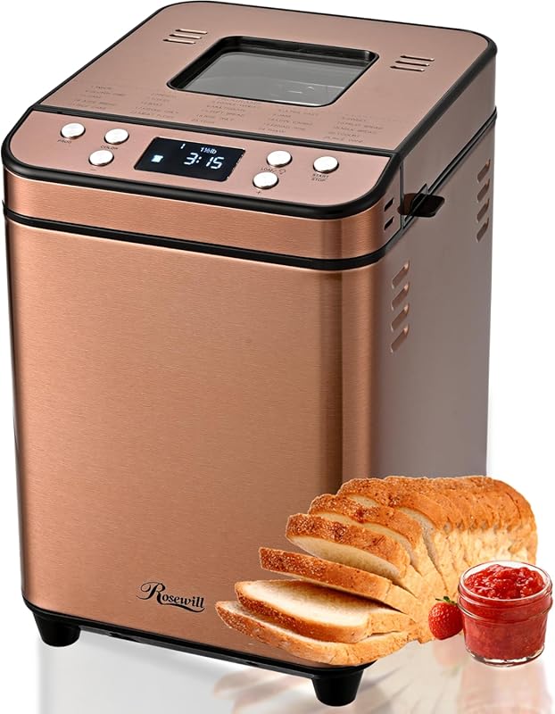 Rosewill 25-in-1 Automatic Bread Maker, 2 Lb, Dual Heater, BPA-Free No