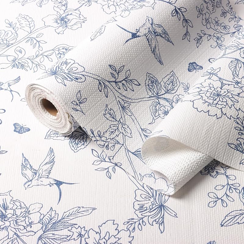 White & Blue Non-Slip Drawer Liner, Non-Adhesive Strong Floral Waterpr